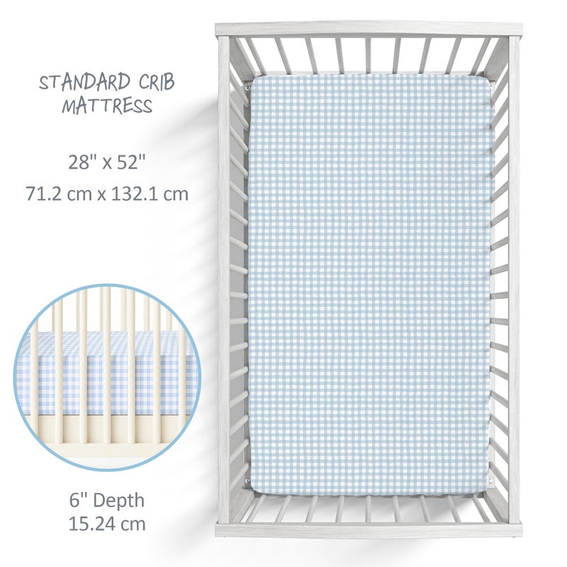 Butterblu Frankie Fitted Crib Sheet 100% Organic Cotton for Baby & Toddler Mattress, Breathable for Boys & Girls, Blue Check, One Size - Image 2