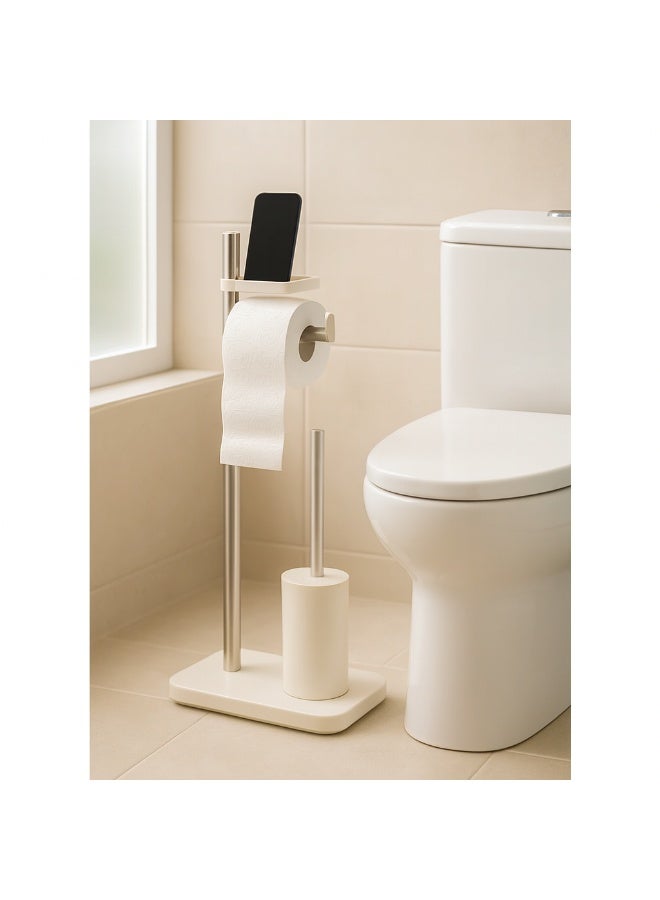 Primanova Freestanding Toilet Paper Holder with Toilet Brush and Storage Shelf, PP Plastic and Stainless Steel Bathroom Stand, Compact 75 cm Design (Beige) - Image 3