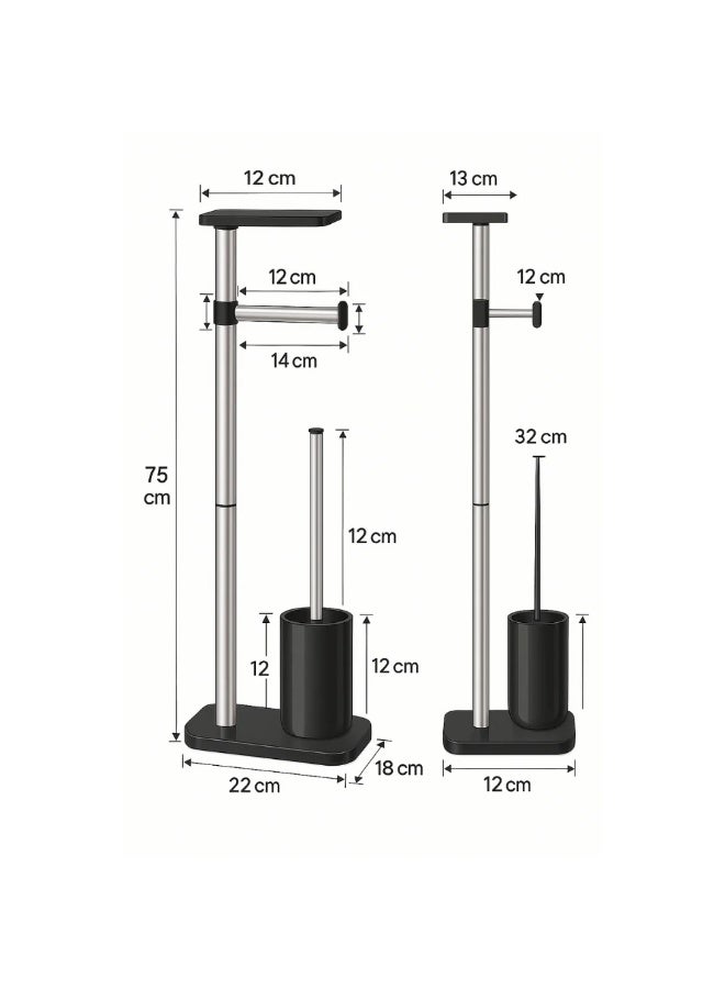 Primanova Freestanding Toilet Paper Holder with Toilet Brush and Storage Shelf, PP Plastic and Stainless Steel Bathroom Stand, Compact 75 cm Design (Beige) - Image 4