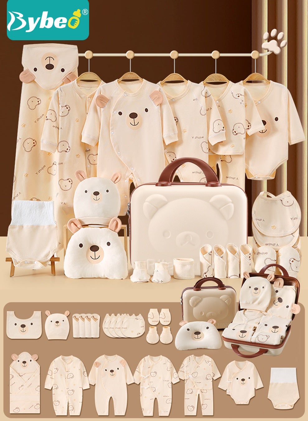 25PCS Newborn Baby Gifts Set, Newborn Layette Gift Set, Baby Clothes Accessories Set for Boys and Girls, Premium Cotton, Perfect Gift Box with Beautifully Suitcase for Spring Summer Autumn Winter