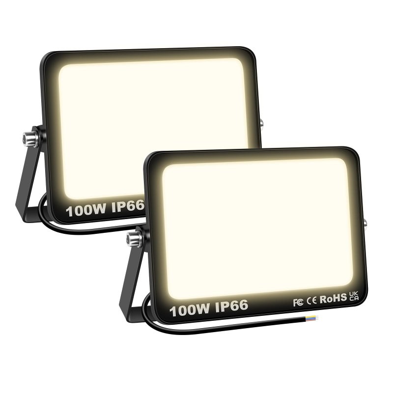 SKYWORLD SKYWORLD 100 W LED Outdoor Spotlight, 2 Pieces, 10000 LM LED Floodlight, 4000 K Warm White Outdoor Spotlight, IP66 Waterproof LED Outdoor Light, Floodlight for Backyard, Garage, Hallway, Garden  - Image 1