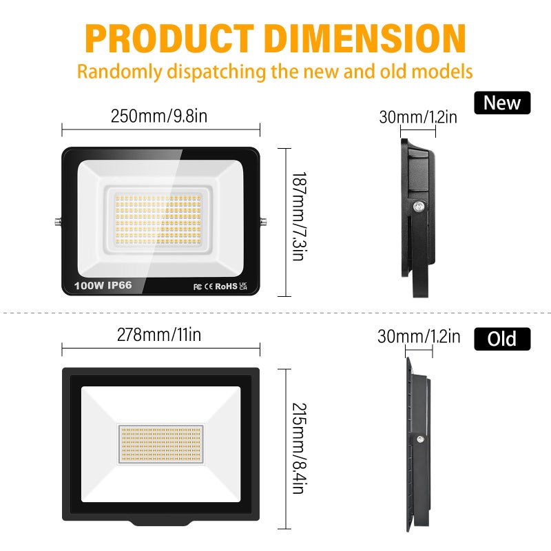 SKYWORLD SKYWORLD 100 W LED Outdoor Spotlight, 2 Pieces, 10000 LM LED Floodlight, 4000 K Warm White Outdoor Spotlight, IP66 Waterproof LED Outdoor Light, Floodlight for Backyard, Garage, Hallway, Garden  - Image 2