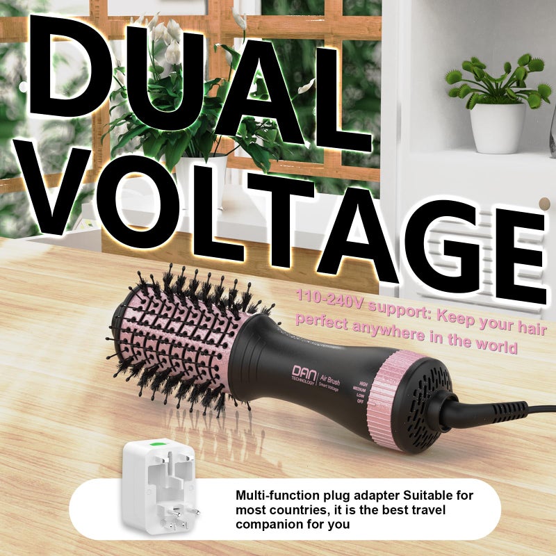 DAN Technology DAN (100V-240V) Auto Dual Voltage Hair Dryer Brush,Travel Hair Dryer Brush with Multi-Function Plug Adapter,Mini Blow Dryer Brush for Home and International Travel - Image 2
