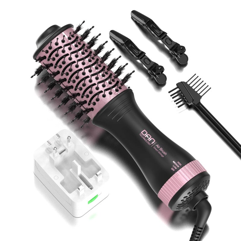 DAN Technology DAN (100V-240V) Auto Dual Voltage Hair Dryer Brush,Travel Hair Dryer Brush with Multi-Function Plug Adapter,Mini Blow Dryer Brush for Home and International Travel - Image 1