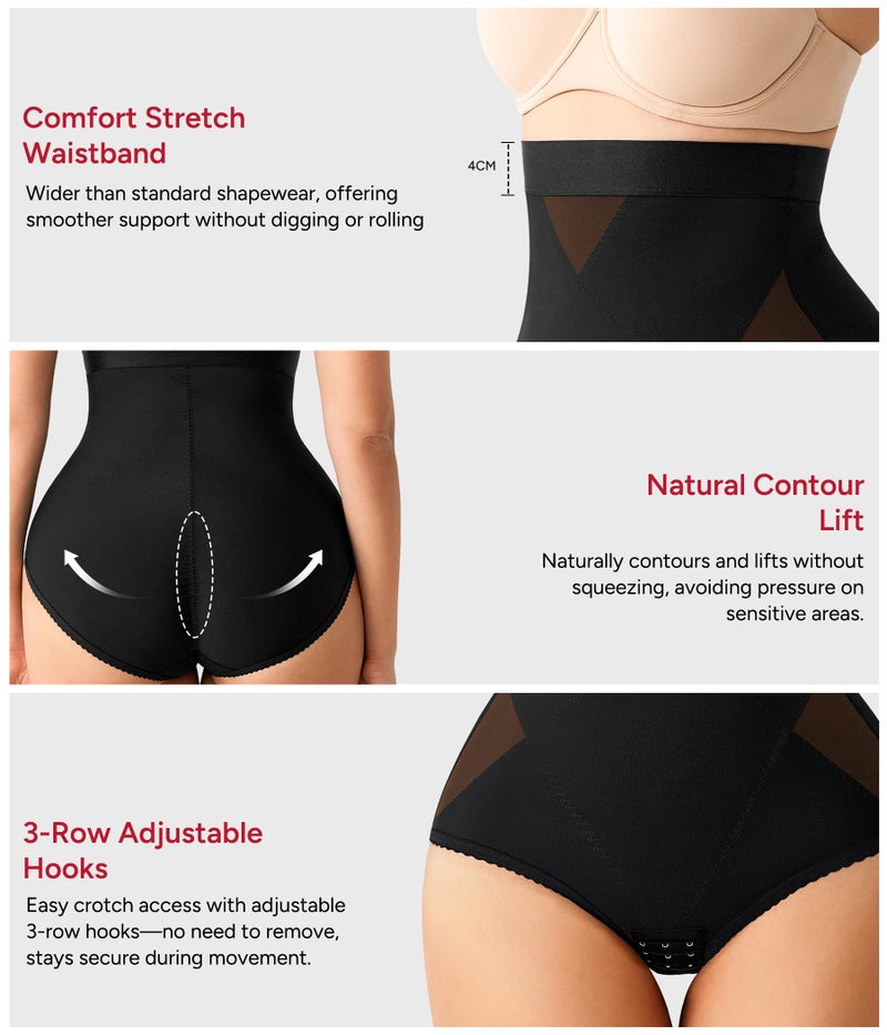 Nebility Tummy Control Shapewear Panties for Women - High-Waist Postpartum Shapewear Brief Body Shaper Girdle Butt Lift Black - Image 4