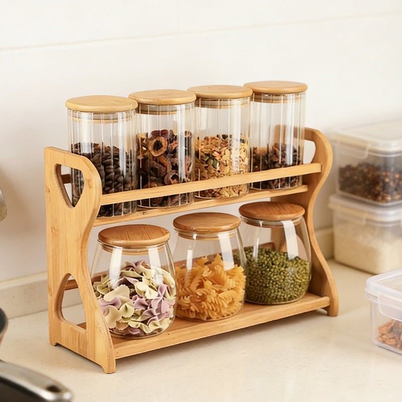 Bamboo Multi-Tier Spice Rack Cabinet Organizer – 2 Tier Shelving for Kitchen Cabinets, Cupboards And Pantries (No Jars/Bottles Included) - Image 4