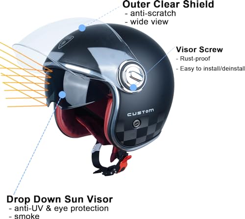 BEON Open Face Motorcycle Helmet for Adults DOT ApprovedMoped 34 Half Vespa Vintage Helmet with Dual Visors for Men and Women - Image 3