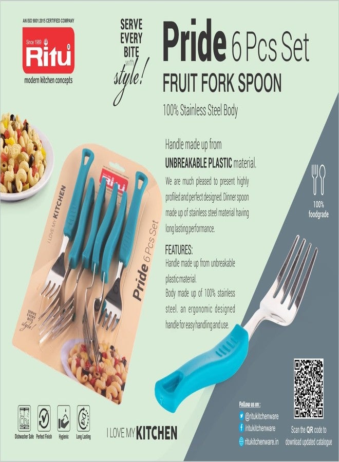 RITU Pride Fruit Fork Spoon Set 6 Pcs Stainless Steel Mini Forks and Spoons Reusable Cutlery Compact Durable for Fruits Snacks Desserts Lunchbox Daily Use Office Parties Home Gift Kitchen Tableware - Image 3