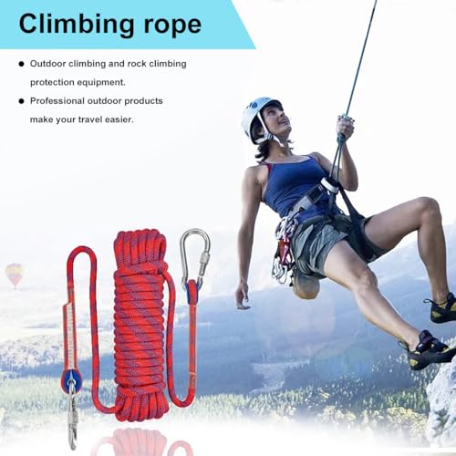 Oligitdi Static Outdoor Climbing Rope with 2 Hooks, 49FT Rappelling Rope for Travel, Hiking Safety Escape Rope, Outdoor, Mountaineering, Hauling - Image 2