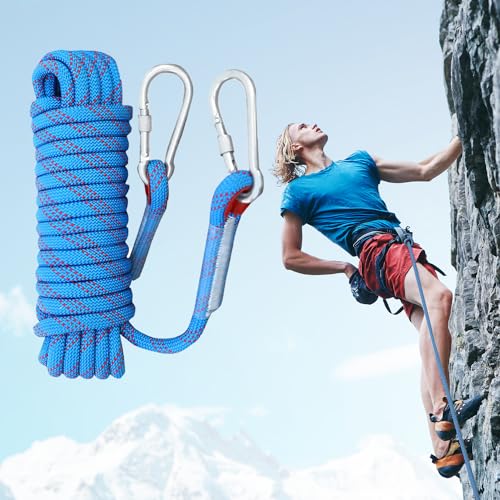 Oligitdi Static Outdoor Climbing Rope with 2 Hooks, 49FT Rappelling Rope for Travel, Hiking Safety Escape Rope, Outdoor, Mountaineering, Hauling - Image 1
