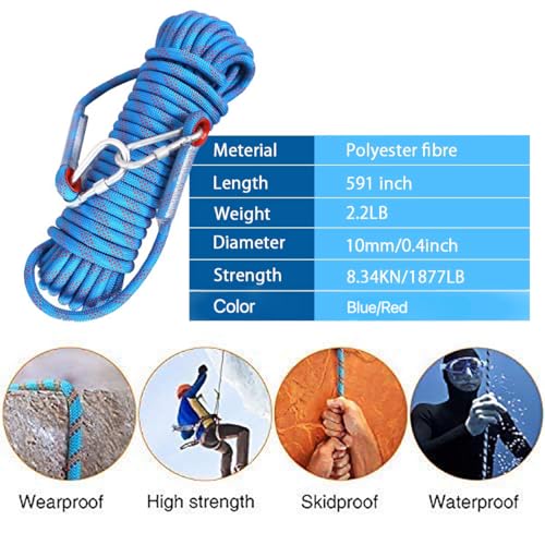 Oligitdi Static Outdoor Climbing Rope with 2 Hooks, 49FT Rappelling Rope for Travel, Hiking Safety Escape Rope, Outdoor, Mountaineering, Hauling - Image 3