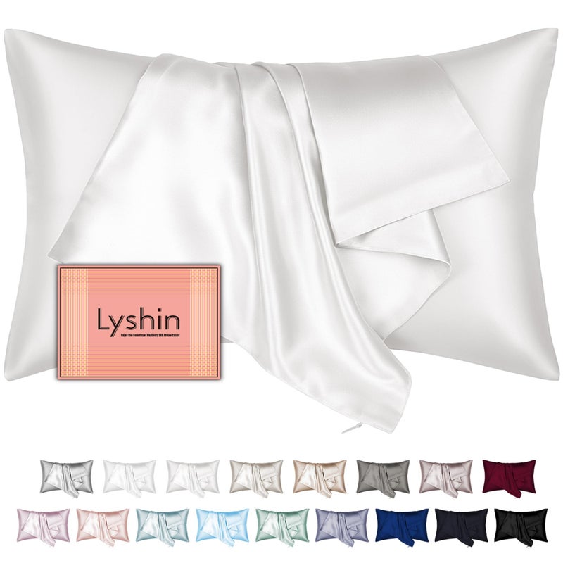 LYSHIN Mulberry Silk Pillow Cases Standard Size with Hidden Zipper, Ultra Smooth and Soft Breathable Cooling Silk Satin Pillowcase for Hair and Skin, Gifts for Women Men (Ivory, 20x26 Inches, 1 Pack) - Image 1