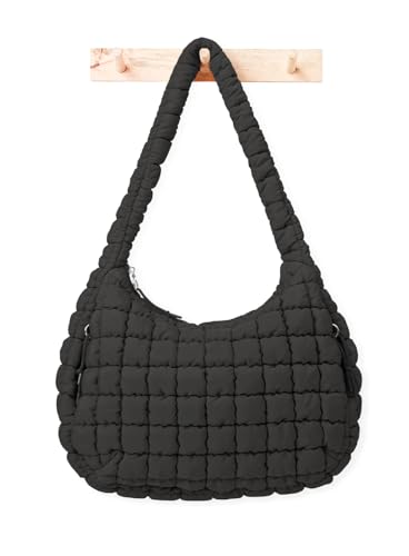 LEXSION Womens' Lightweight Quilted Carryall GYL Tote Bag Puffer Crossbody Bag Soft Puffy Boho Handbags Cloud Weight Big Capacity Purse 8041 Black L - Image 1