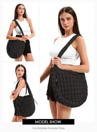 LEXSION Womens' Lightweight Quilted Carryall GYL Tote Bag Puffer Crossbody Bag Soft Puffy Boho Handbags Cloud Weight Big Capacity Purse 8041 Black L - Image 5
