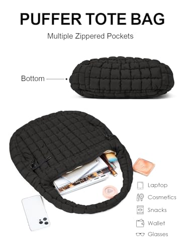 LEXSION Womens' Lightweight Quilted Carryall GYL Tote Bag Puffer Crossbody Bag Soft Puffy Boho Handbags Cloud Weight Big Capacity Purse 8041 Black L - Image 4