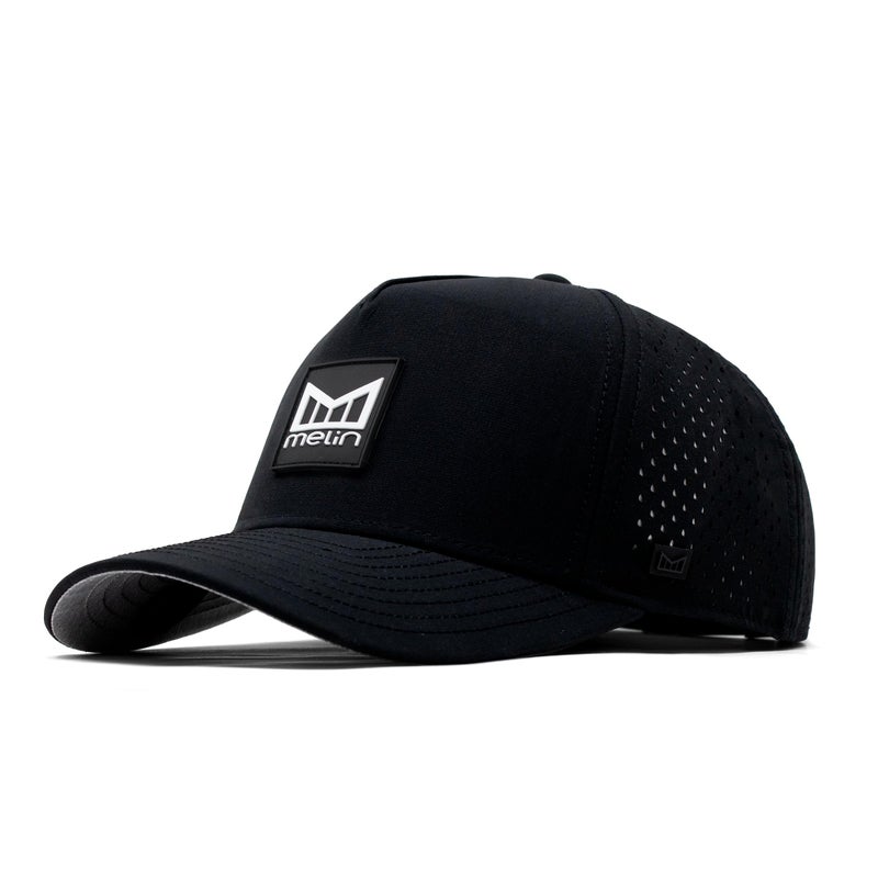 melin Odysea Stacked Hydro, Black, Men's Performance Snapback Hats, Water-Resistant Fitted Baseball Caps for Men & Women, Golf, Running, or Workout Hat, XL - Image 1