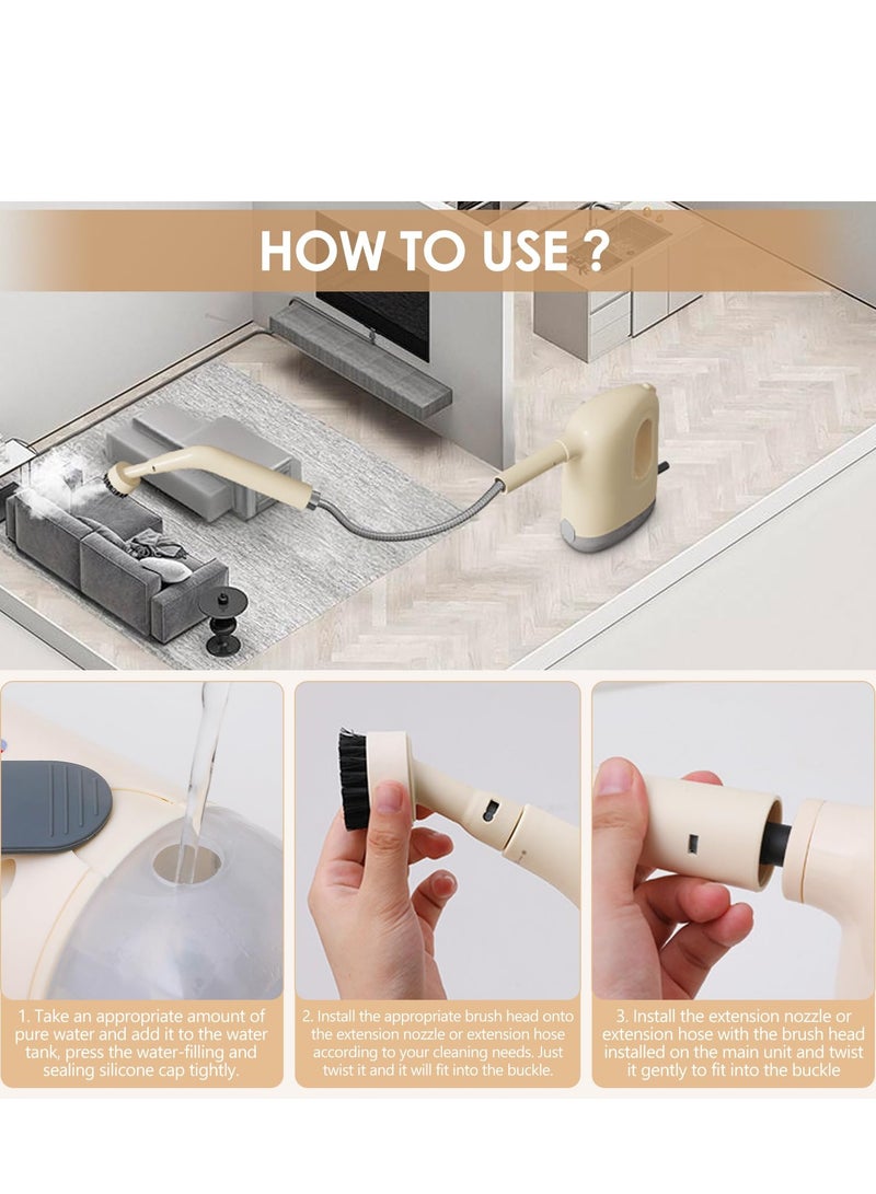 XiuWoo Steam Cleaner, Handheld Steam Cleaner with 8 Accessories, with 300 ml Tank, 3 Bar Steam Pressure, Use for Cleaning Sofas, Floors, Kitchens, Cars, Bathrooms, Windows, Clothes  - Image 2