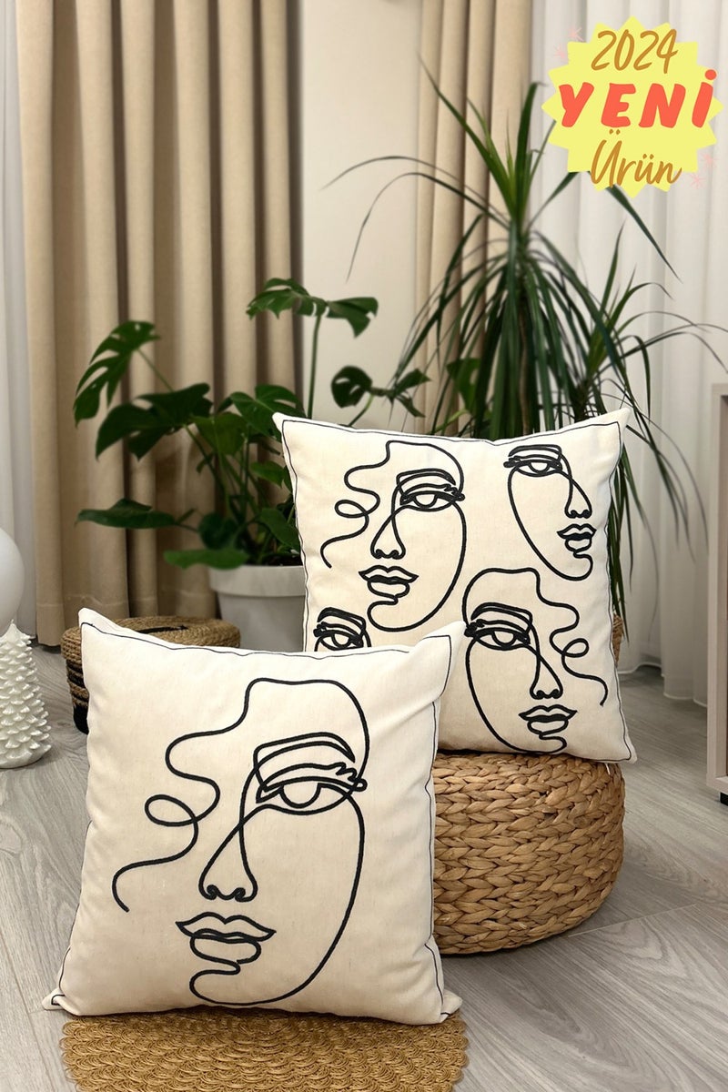 Filamente Set of 2 Special Design Real Punch Punch Pattern Bohemian Cushion Cover Beige  - Image 1