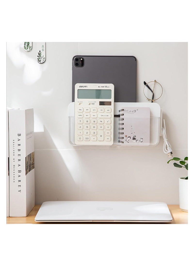 Excefore Large Adhesive Remote Control Holder 2 Tier Wall Mount Storage Organizer Box with Hook Universal TV Media Player Controller Caddy Home Office Desk Bedside Nightstand, White - Image 5