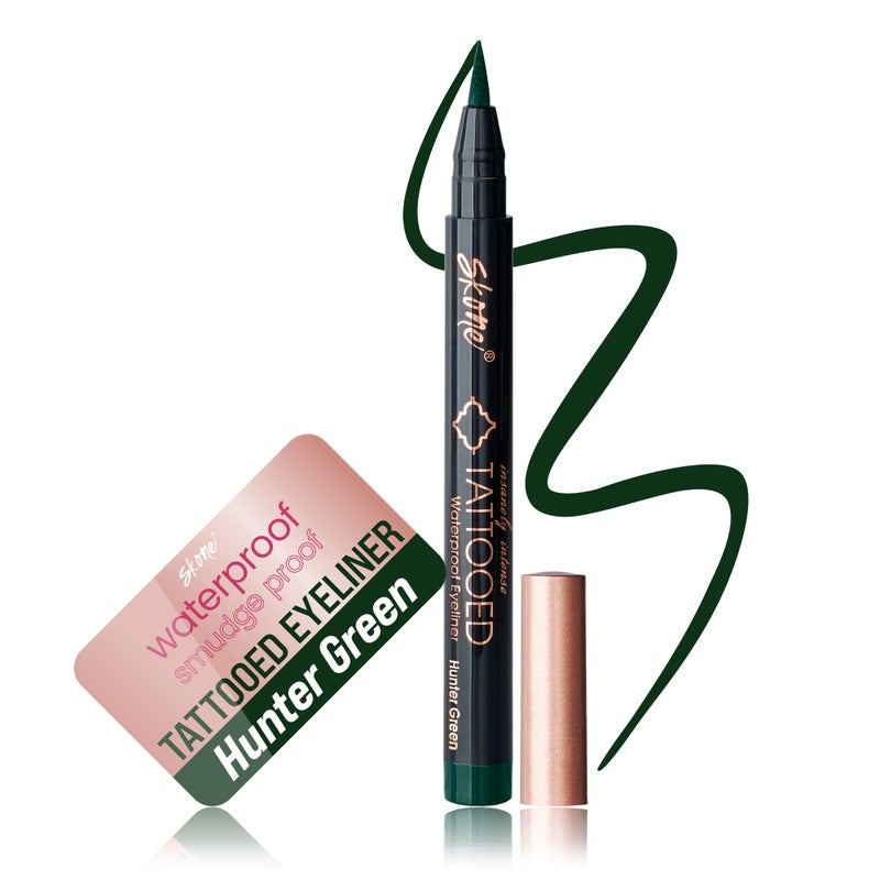 Skone Cosmetics Insanely Intense Tattooed Eyeliner Pen - Waterproof Liquid Eyeliner, Long Lasting, Sweat Proof, Smudge Proof Felt Tip Liquid Eyeliner - Pigmented Eye Liner Makeup, Hunter Green(0.07oz) - Image 1