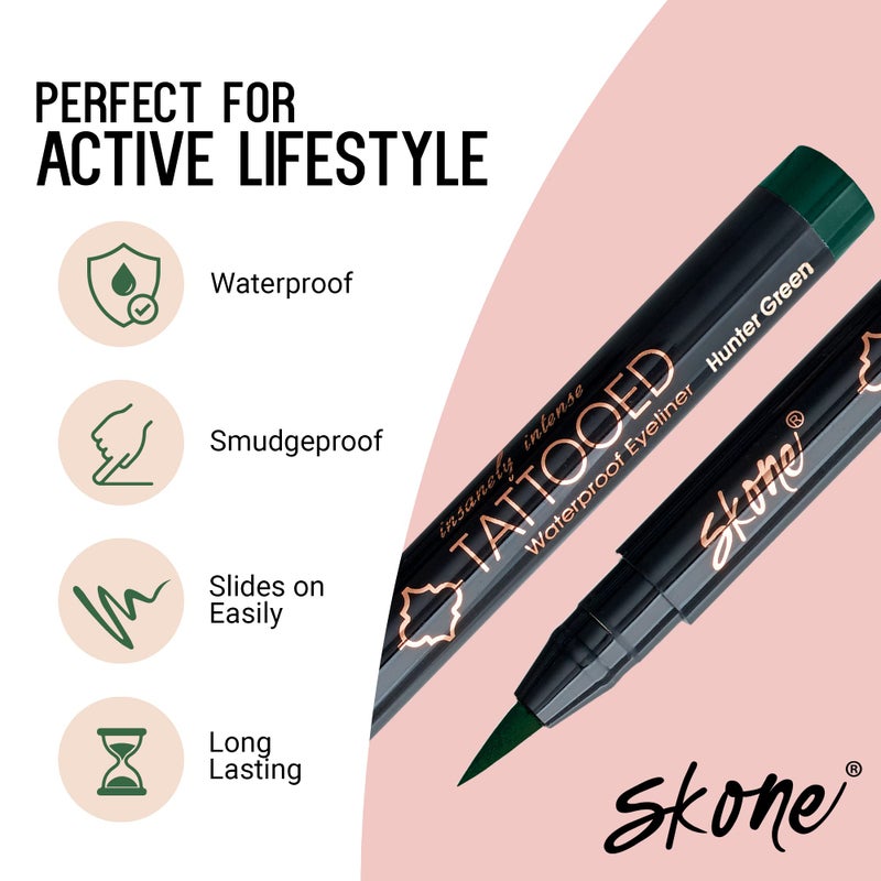 Skone Cosmetics Insanely Intense Tattooed Eyeliner Pen - Waterproof Liquid Eyeliner, Long Lasting, Sweat Proof, Smudge Proof Felt Tip Liquid Eyeliner - Pigmented Eye Liner Makeup, Hunter Green(0.07oz) - Image 3