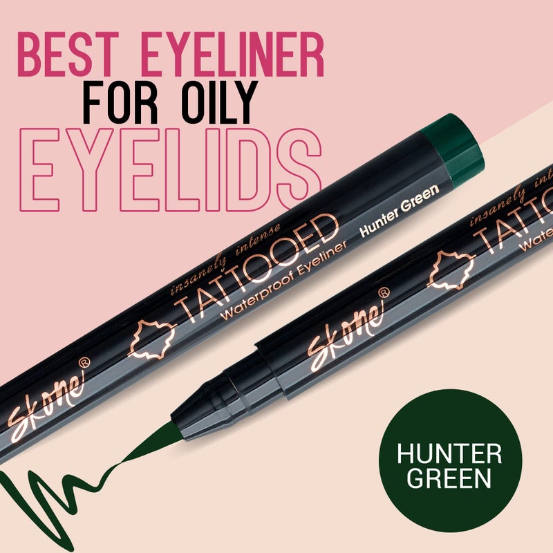 Skone Cosmetics Insanely Intense Tattooed Eyeliner Pen - Waterproof Liquid Eyeliner, Long Lasting, Sweat Proof, Smudge Proof Felt Tip Liquid Eyeliner - Pigmented Eye Liner Makeup, Hunter Green(0.07oz) - Image 2