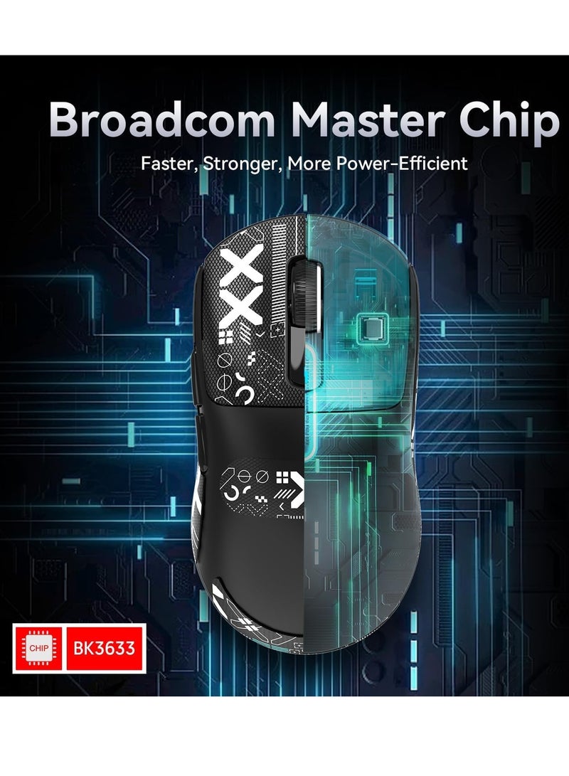 X3 Wireless Gaming Mouse, 49g Ultralight, PixArt PAW3395 26000 DPI, Bluetooth/2.4Ghz /Wired Tri-Mode, 200Hrs Rechargeable Battery, Kailh GM8.0 Switch for MAC/Win - Black&Tape