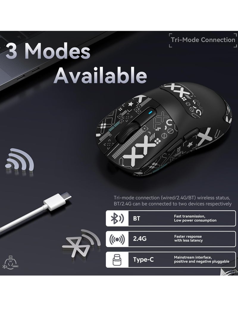Attack Shark X3 Wireless Gaming Mouse, 49g Ultralight, PixArt PAW3395 26000 DPI, Bluetooth/2.4Ghz /Wired Tri-Mode, 200Hrs Rechargeable Battery, Kailh GM8.0 Switch for MAC/Win - Black&Tape  - Image 4