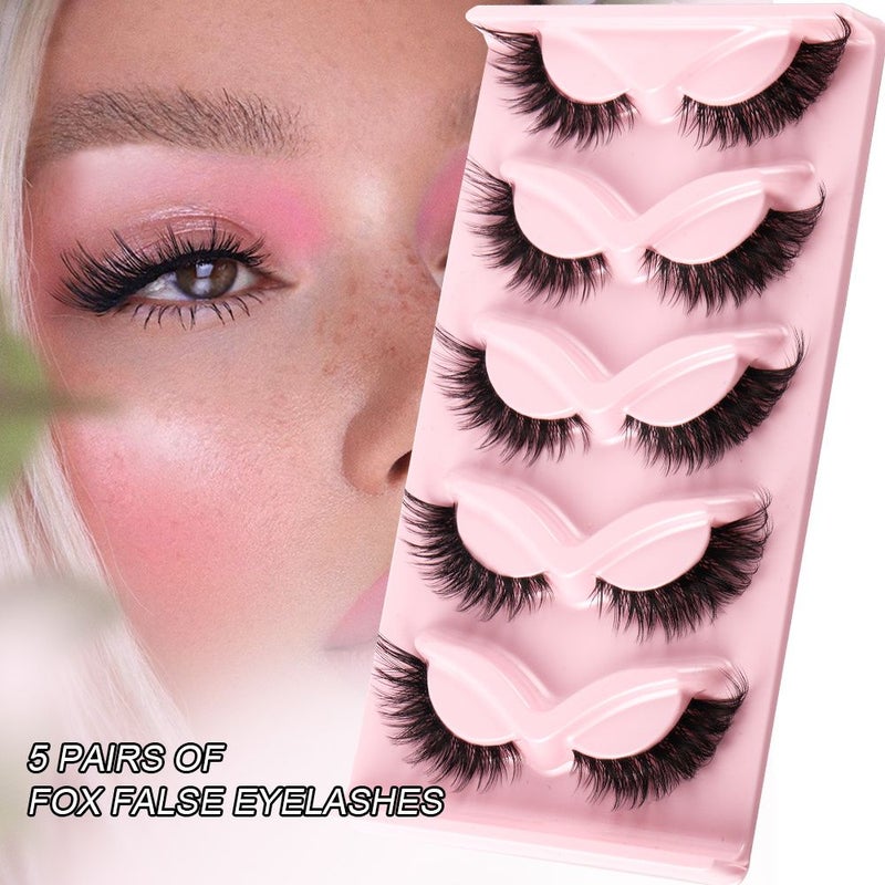 5 Pairs Cat Eye Lashes Faux Mink Eyelashes Natural Long Winged End Eye Elongated Fake Lash Makeup Model 3 - Image 3