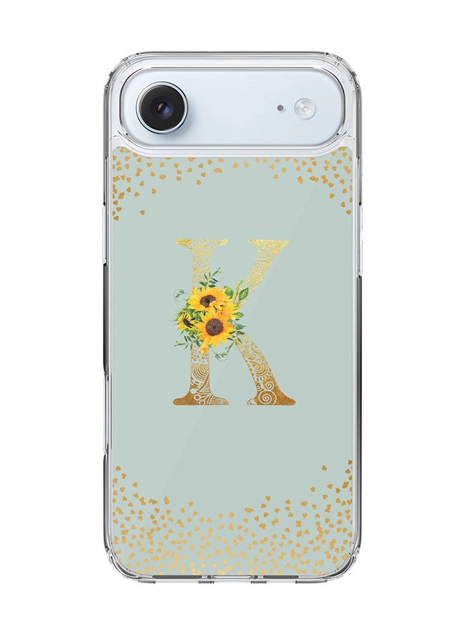 Stylizedd Classic Clear MagSafe Case for iPhone 17 Air , Hybrid Soft Case Flexible Edges Anti Drop TPU PC Gel Thin Transparent Cover [ Designed for iPhone 17 Air ] - Custom Monogram Initial Letter Floral Pattern Alphabet - K  (Light Grey )