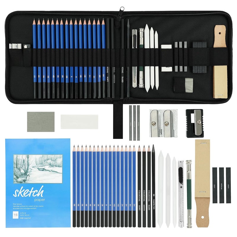 ABOUT SPACE Sketching Kit 38 Pcs Professional Sketch Drawing Tool Kit with Zipper CaseIncludes GraphiteCharcoal PencilsGraphiteCharcoal SticksEraserSketch Book Other Tools for ArtistsWood
