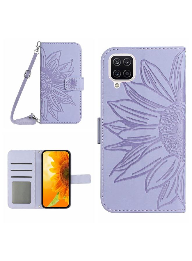 S-TOP Case For Samsung Galaxy A12 4G/A12 5G/M12/F12 Skin Feel Sun Flower Pattern Flip Leather Phone Case with Lanyard - Image 1