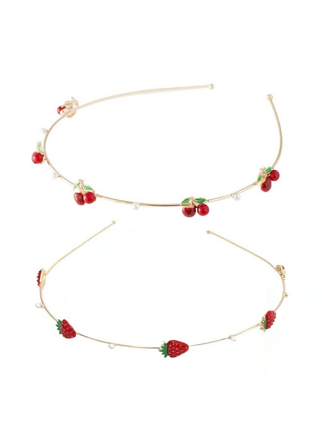 Beaupretty 2 Pieces Thin Satin Headbands Cherry Strawberry Headbands Cute Hair Hoops Fruit Headbands Hair Accessories For Girls Women  - Image 1