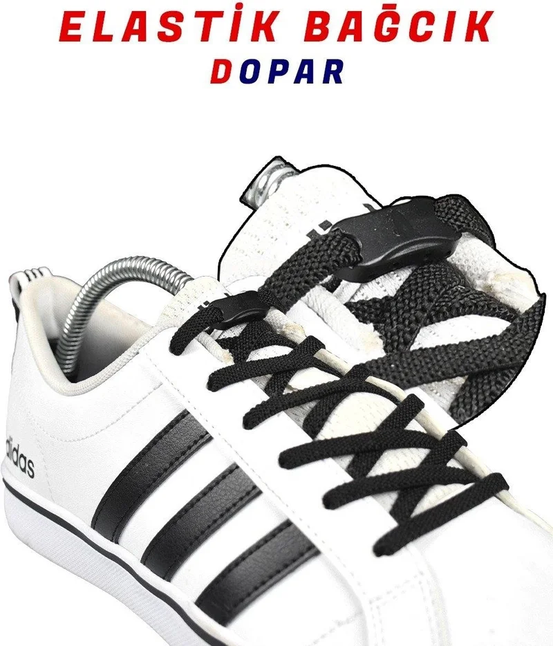 Dopar Practical Flat Elastic Shoelaces Click and Drop 100 cm White