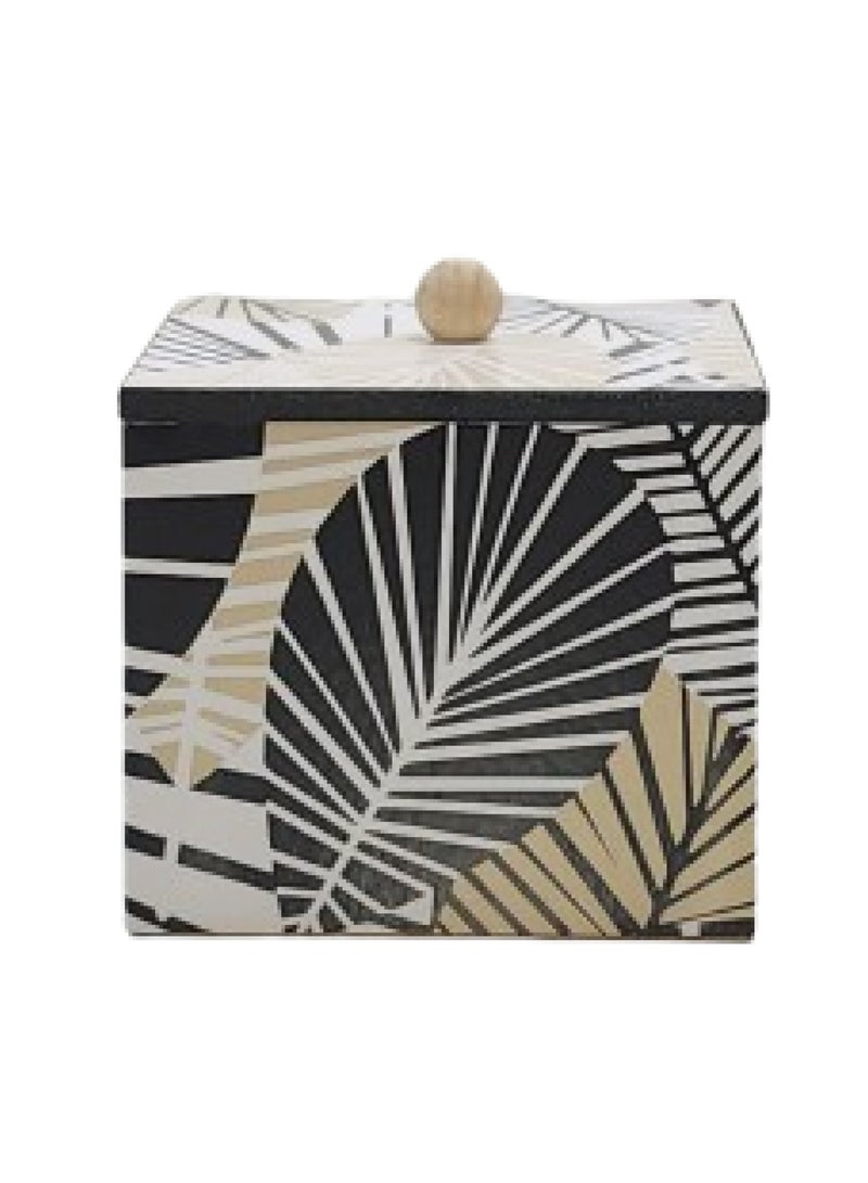 Wooden Storage Cube Box with Leaf & Flower Print– 10×10×9 cm - Image 1