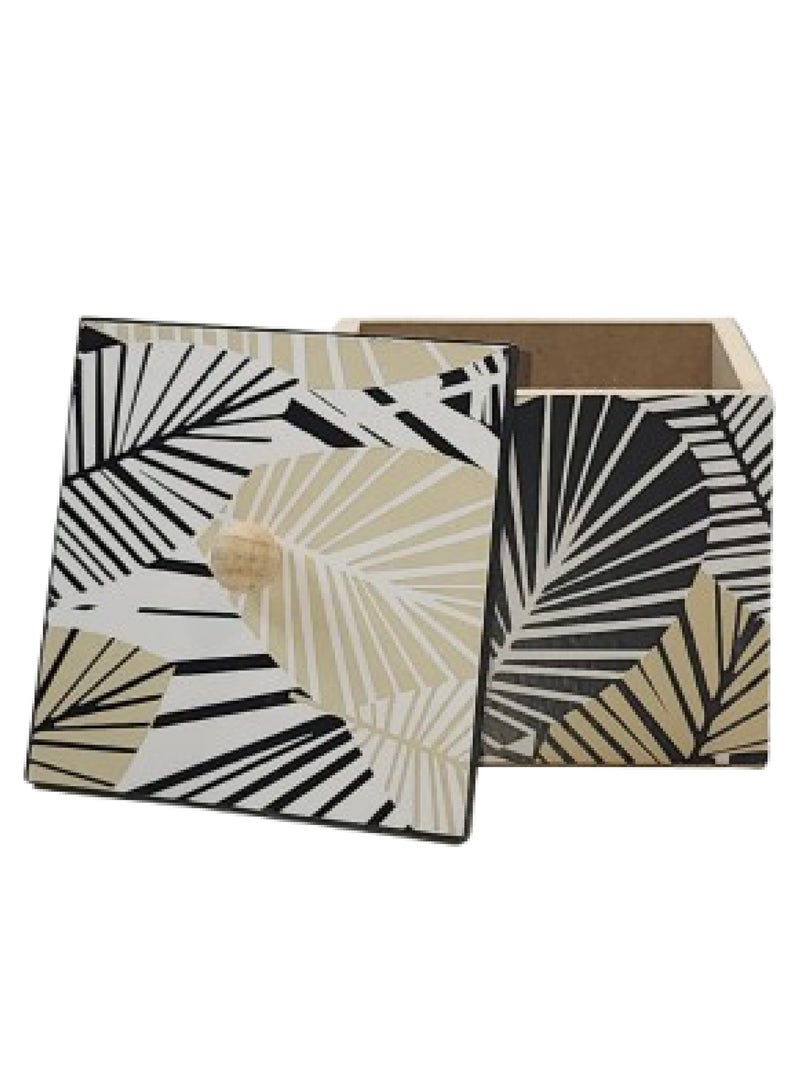 Wooden Storage Cube Box with Leaf & Flower Print– 10×10×9 cm - Image 2