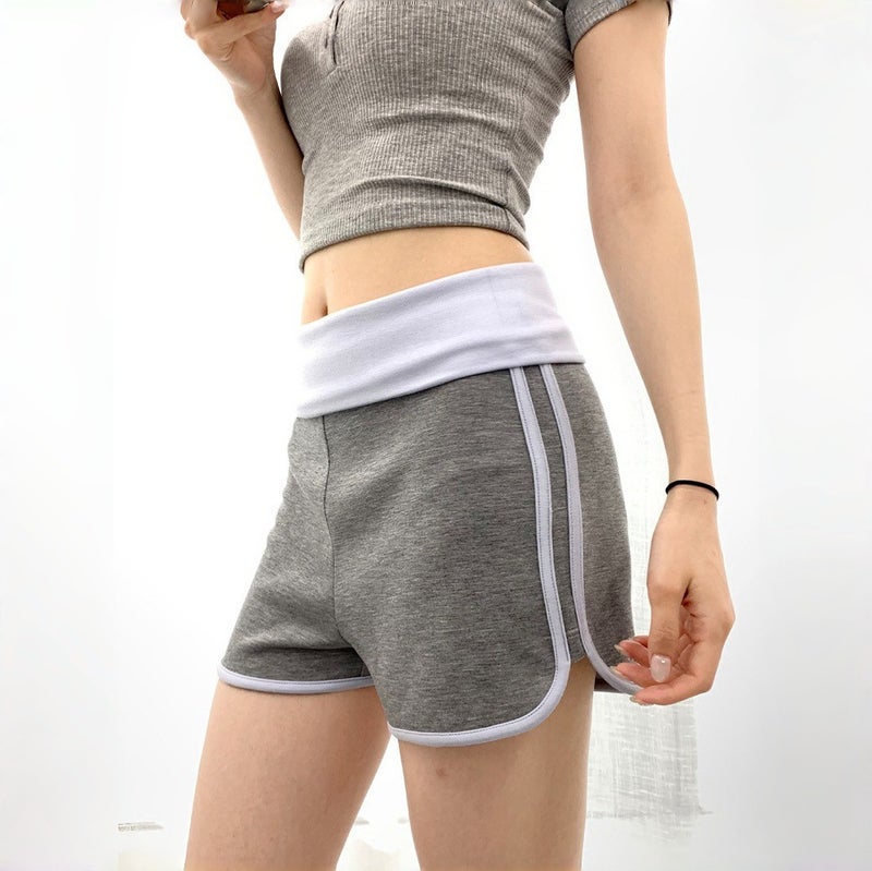 شورت نسائي رياضي صيفي بقصّة عالية وملاصق للجسم، بتصميم مزيج الأقمشة - Image 1