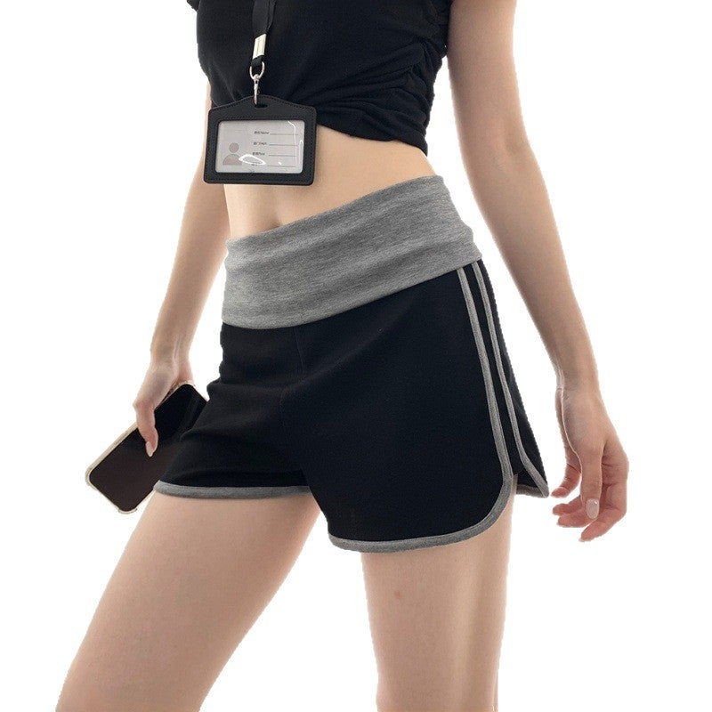 شورت نسائي رياضي صيفي بقصّة عالية وملاصق للجسم، بتصميم مزيج الأقمشة - Image 5