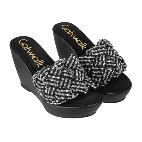 Catwalk Women Stylised Open Back Wedges | For Women & Girls (BLACK,6 UK) - Image 2
