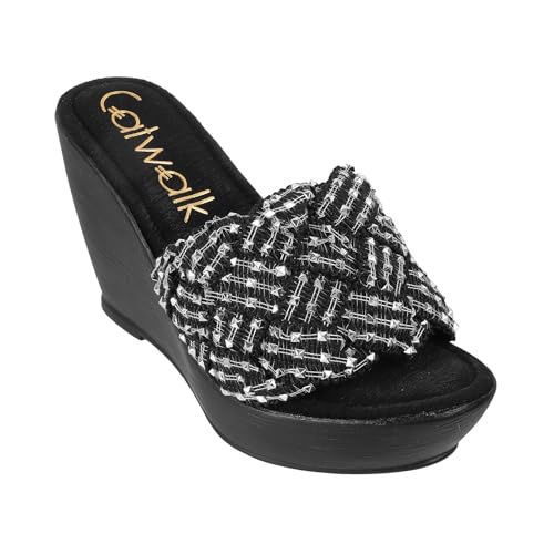 Catwalk Women Stylised Open Back Wedges | For Women & Girls (BLACK,6 UK) - Image 1