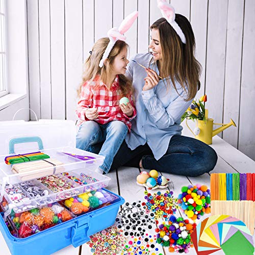 kortes 1405 Pcs Art and Craft Supplies for Kids, Toddler DIY Craft Art Supply Set Included Pipe Cleaners, Pom Poms, Feather, Folding Storage Box - All in One for Craft DIY Art Supplies (Blue) - Image 5