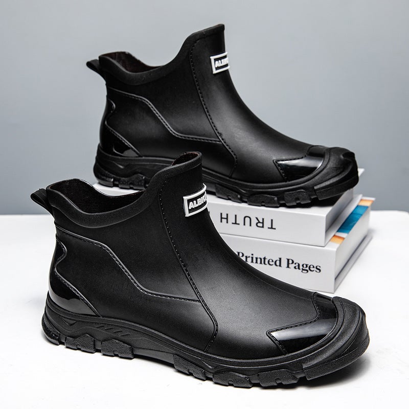 Korean Mens Fashion Low-Top Rain Boots black 