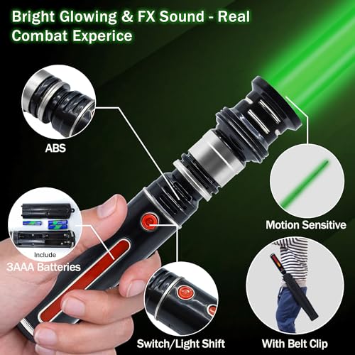 ANNDOFY Light Up Saber for Kids Green Light Swords with FX Sound Expandable Light Swords Set for Galaxy War Fighter Warriors Halloween Dress Up Parties with Belt Clip - Image 5
