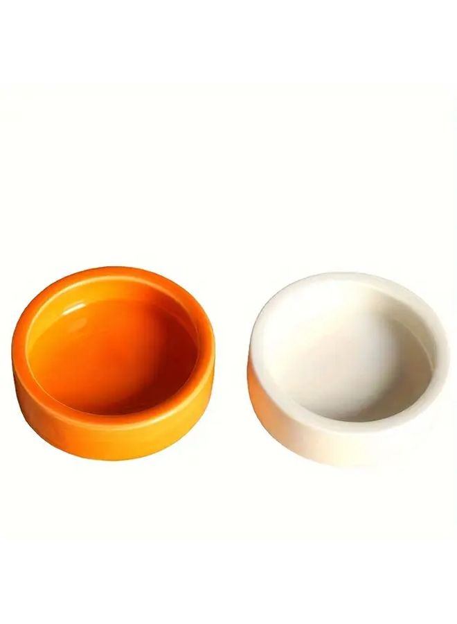 2 Pcs Ceramic Small Pet Bowls Durable Feeding and Water Dishes for Hamster Gerbil Rat Chinchilla Hedgehog Sugar Glider Orange White - Image 2
