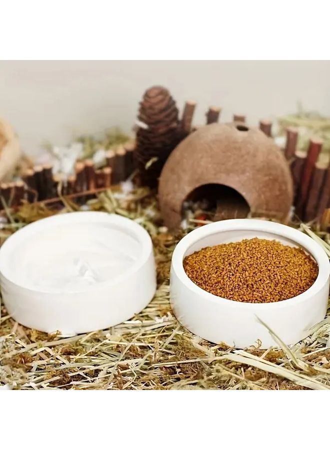 2 Pcs Ceramic Small Pet Bowls Durable Feeding and Water Dishes for Hamster Gerbil Rat Chinchilla Hedgehog Sugar Glider Orange White - Image 1