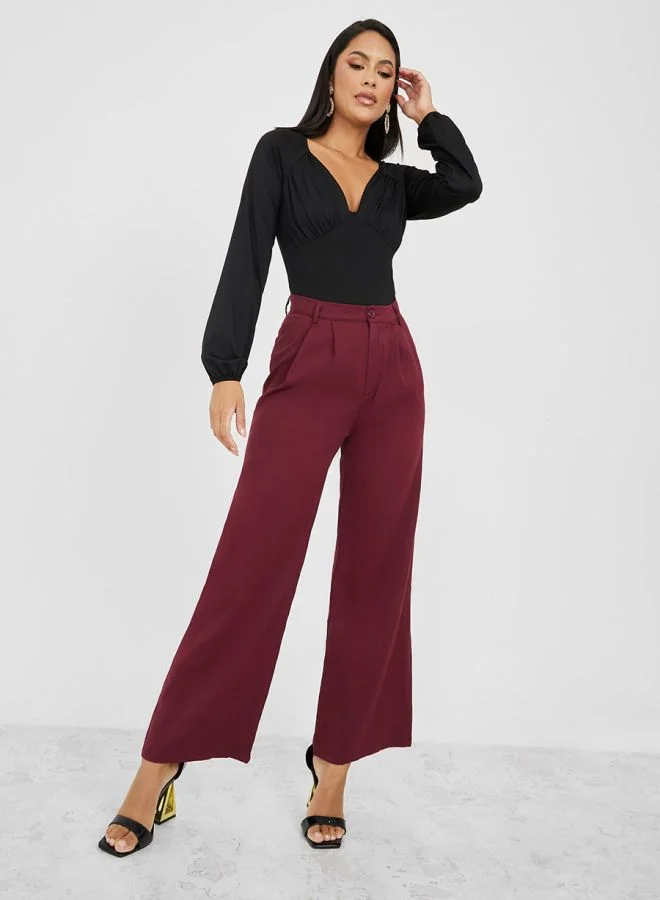 Styli High Rise Fold Pleat Wide Leg Trouser