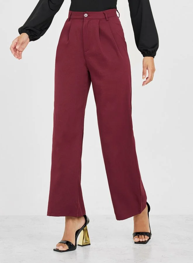 Styli High Rise Fold Pleat Wide Leg Trouser