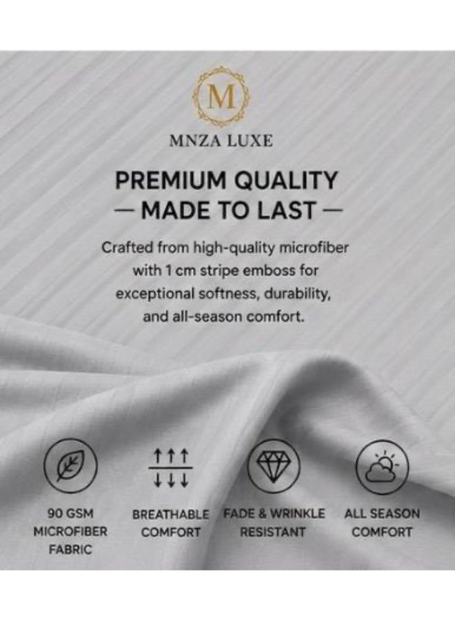 MNZA LUXE طقم شرشف سرير مطاطي من المايكروفايبر بتصميم خطوط 1 سم، يشمل شرشف سرير مطاطي واحد + 2 غطاء وسادة | فائق النعومة، قابل للتنفس ومقاوم للتجاعيد | لون رمادي فاتح - Image 5
