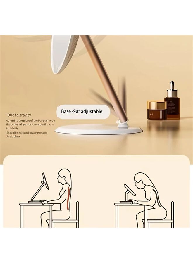 White Smart Makeup Mirror With Three Tone Light Rechargeable Portable Desktop Vanity Mirror - Image 3