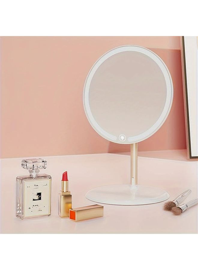 White Smart Makeup Mirror With Three Tone Light Rechargeable Portable Desktop Vanity Mirror - Image 1